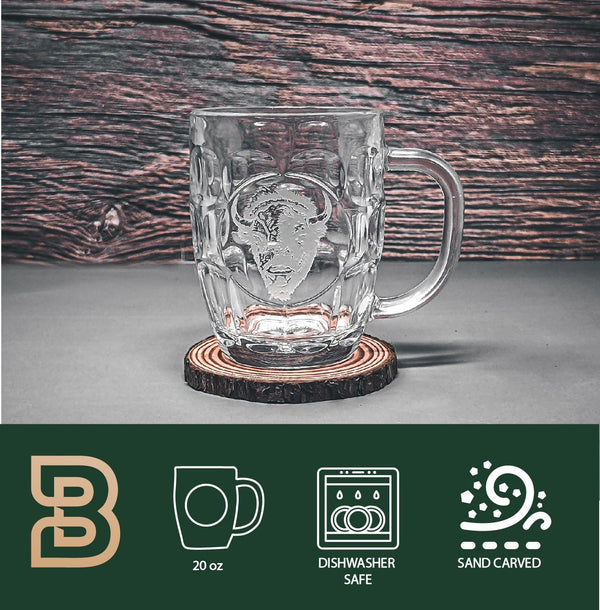 Etched Bison Beer Glass, Sand-Carved Whiskey Glass, Wildlife Barware