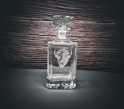 Sand Carved Bison Decanter | 750mL Square Glass Decanter | Gift Box | Rustic Decor | Whiskey Glass Decanter