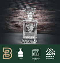 Sand Carved Bison Decanter | 750mL Square Glass Decanter | Gift Box | Rustic Decor | Whiskey Glass Decanter