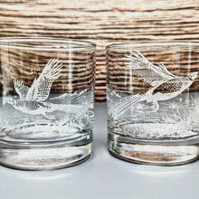 Pheasants Design Sand Carved Etched Whiskey Glasses