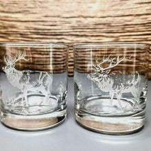 Elk Design Sand Carved Etched Whiskey Glasses